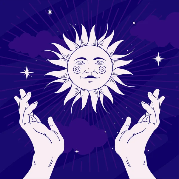 Tarot Sun Poster Hands Star — Stockvektor