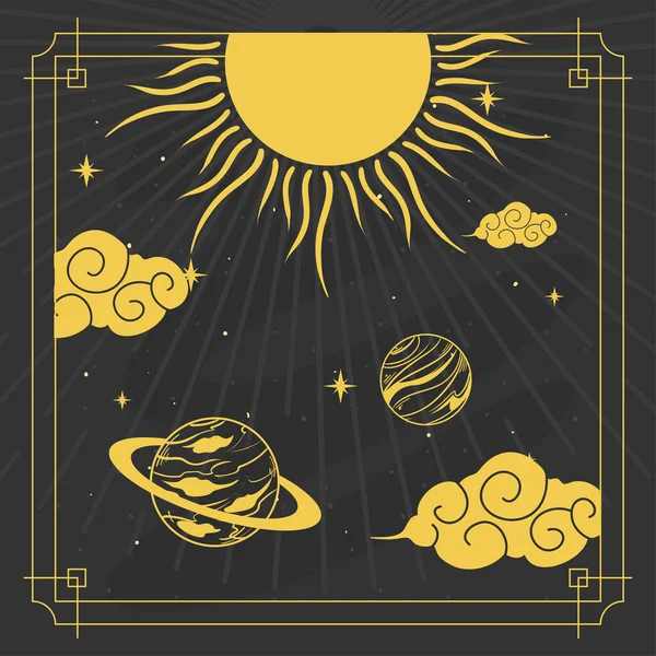 Cartel Astrology Sun Planets — Stok Vektör