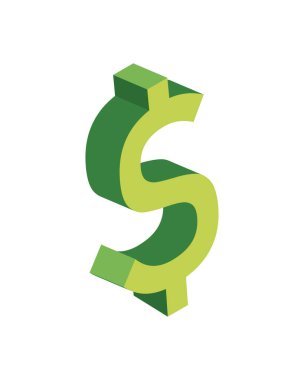 flat isometric dollar symbol over white