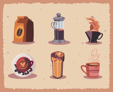 set of flat coffee items