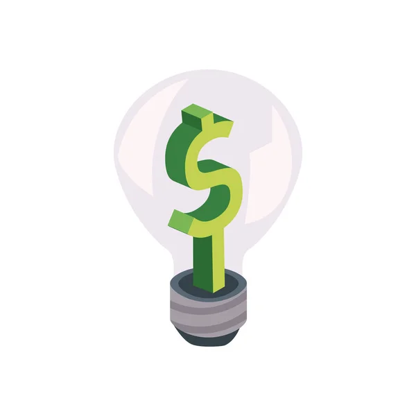 Flat Isometric Money Lightbulb White — Vetor de Stock