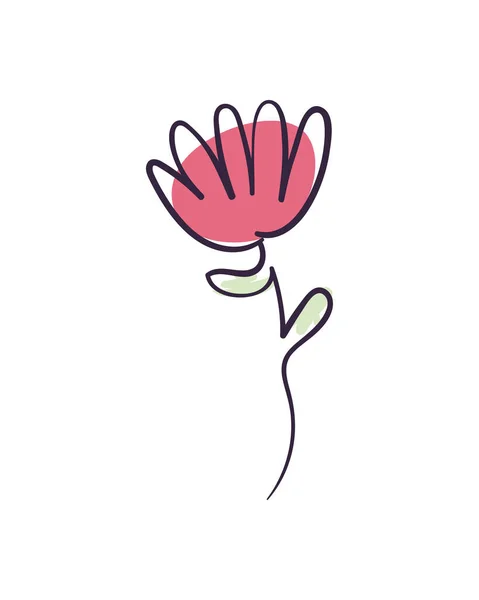 Flat Pink Flower One Line Style — Vetor de Stock