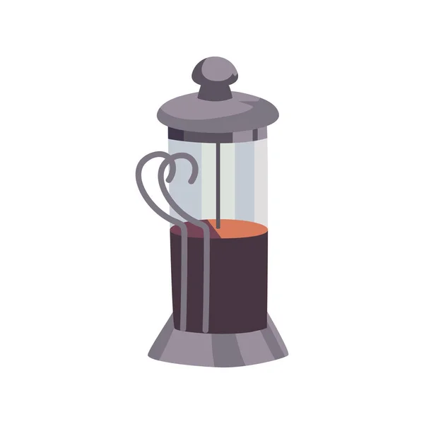Flat Coffee French Press White — Stock Vector