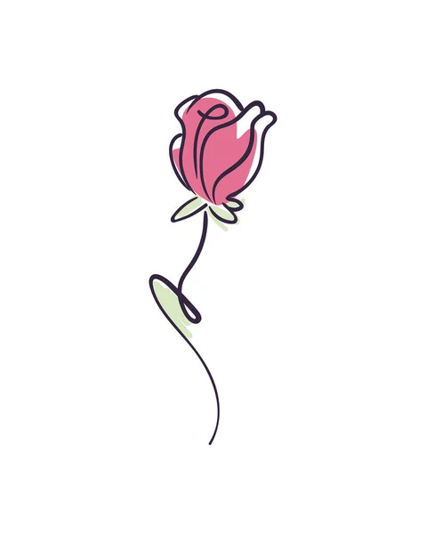 Flat Pink Rose One Line Style — Image vectorielle