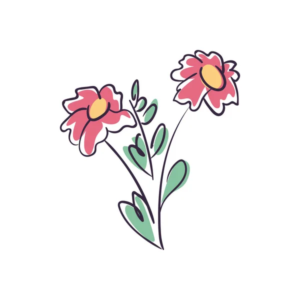 Επίπεδα Χαριτωμένα Λουλούδια Ένα Στυλ Γραμμή — Διανυσματικό Αρχείο