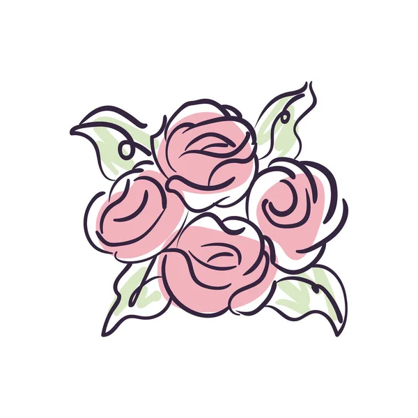 Плоские Розовые Цветы Стиле Одной Линии — стоковый вектор