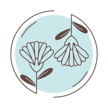 flowers blue badge on white background