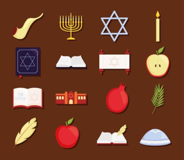 Yom kippur icon set on brown background