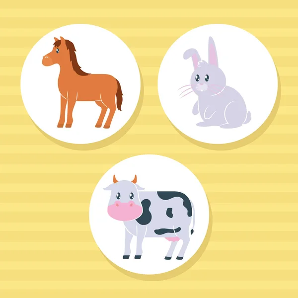Cute Farm Animals Icon Set — Vector de stock