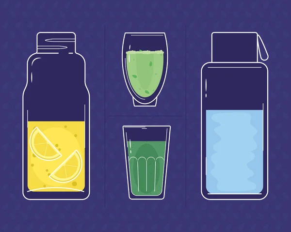 Detox Icon Set Purple Background — Stockvector