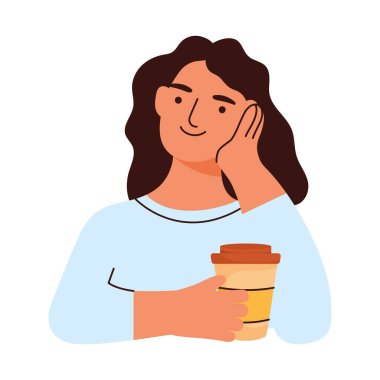 Kahve fincanı tutan mutlu kadın.