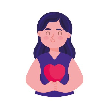 cartoon woman with heart on white background
