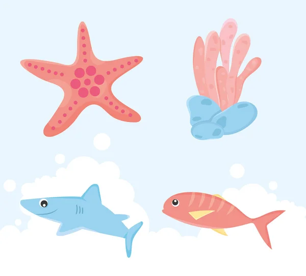 Sealife Icon Set Blue Background — 스톡 벡터