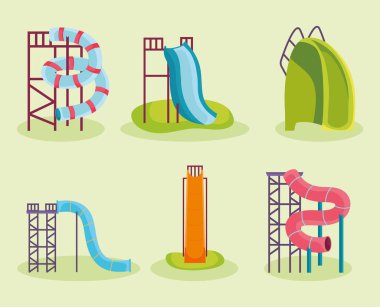 water slides icon set on green background