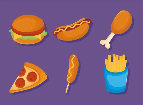 Fast Food Icon Set Purple Background — Stock Vector