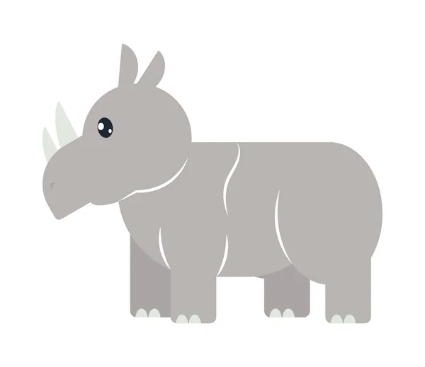 Χαριτωμένο Ρινόκερος Εικονίδιο Λευκό Φόντο — Διανυσματικό Αρχείο