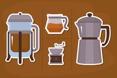 icons collection coffee stickers style