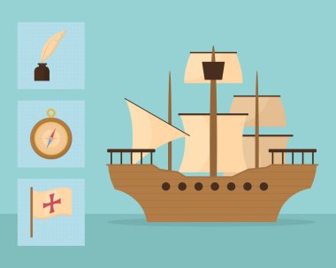 set of columbus day, flat style