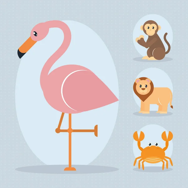 Cute Animals Icon Set Gray Background — ストックベクタ