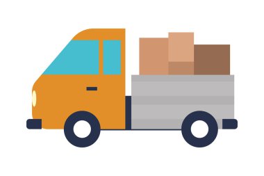 pickup car with moving boxes icon isolated