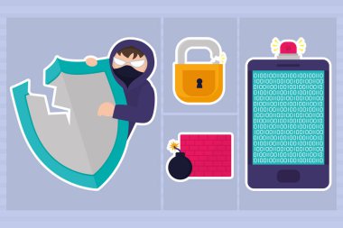 icons set cyber fraud, design