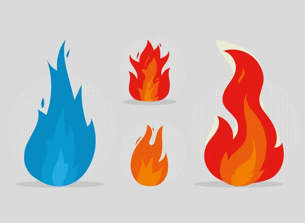 Set Fire Burning Flames — Stock Vector