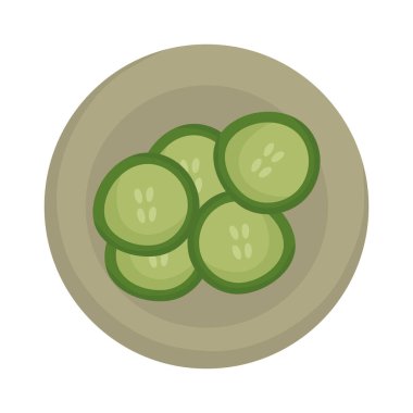 plate with cucumbers slices on white background