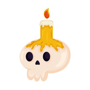 candle on skull on white background