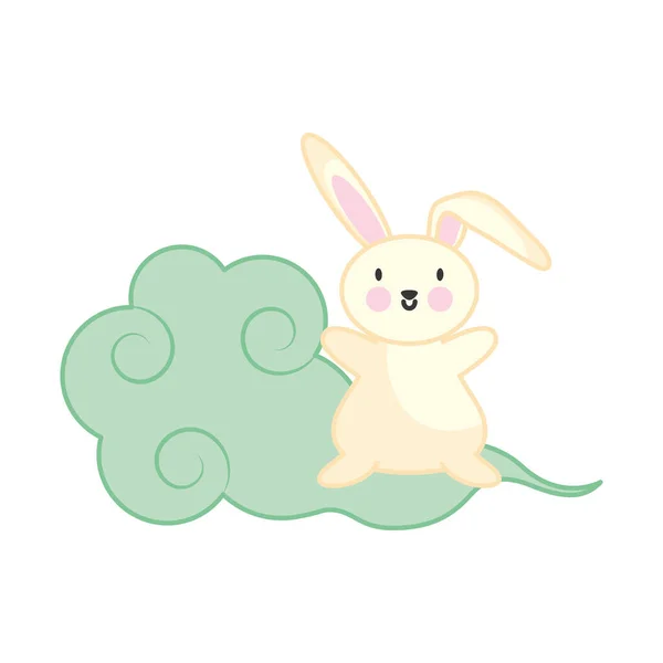 Cute Rabbit Cloud White Background — Stockvector
