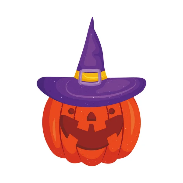 Calabaza Halloween Con Sombrero Bruja — Vector de stock