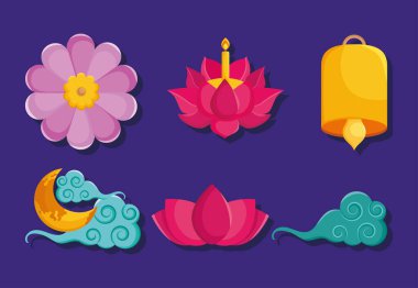 loy krathong icon set on purple background