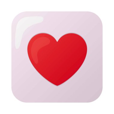 red heart button on white background