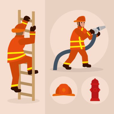 icon set of firefighter and tools