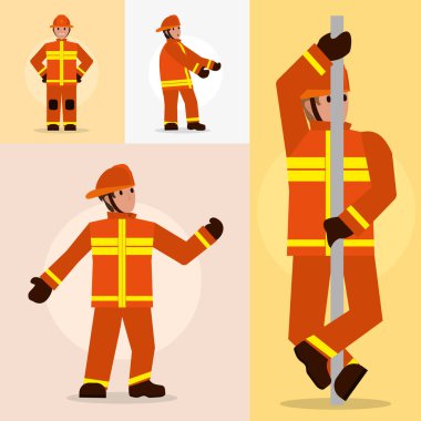 cartoon firefighter icon collection design