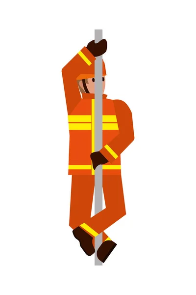Cartoon Fireman Sliding White Background — Stock vektor