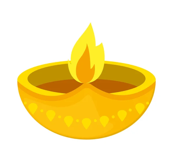 Golden Diya Candle White Background — Vetor de Stock