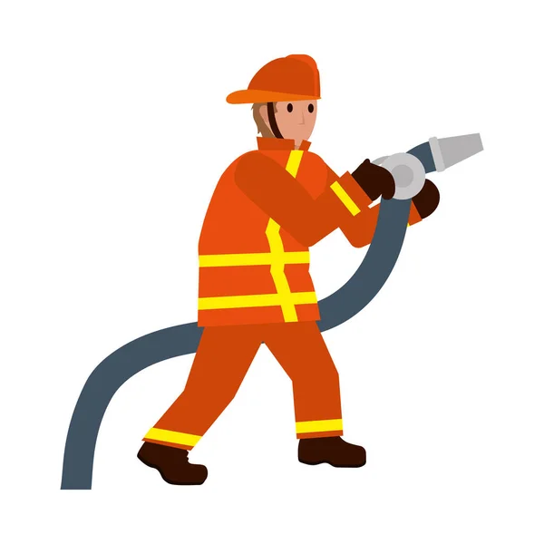 Cartoon Fireman Fire Hose — Vettoriale Stock