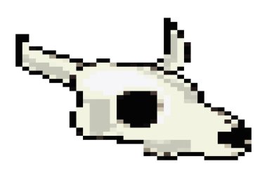 Beyazın üzerinde 8 bit inek kafatası