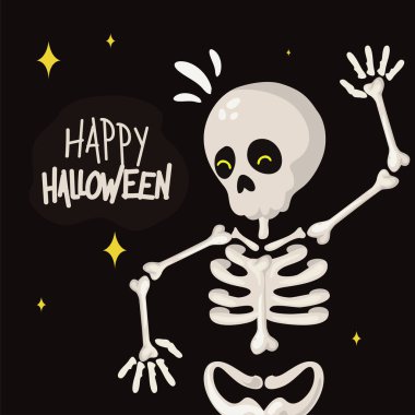 İskeleti olan mutlu Cadılar Bayramı posteri