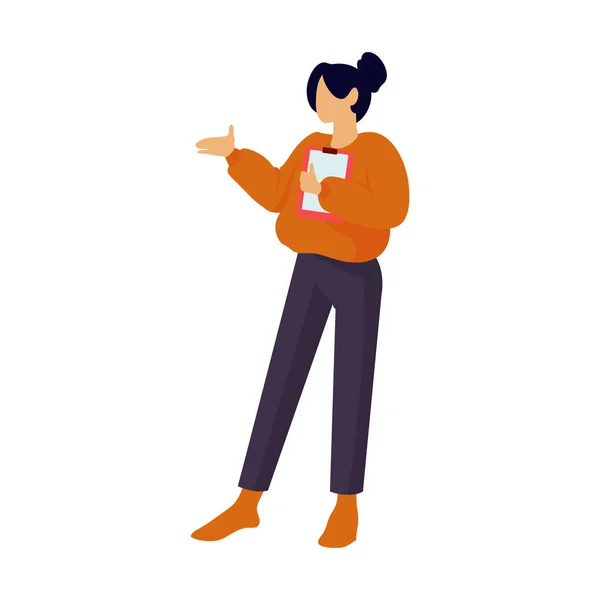 Mujer Con Suéter Naranja Sobre Blanco — Vector de stock