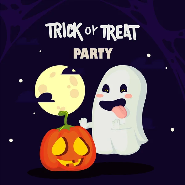 Trick Treat Party Uitnodiging Met Een Spook Pompoen — Stockvector