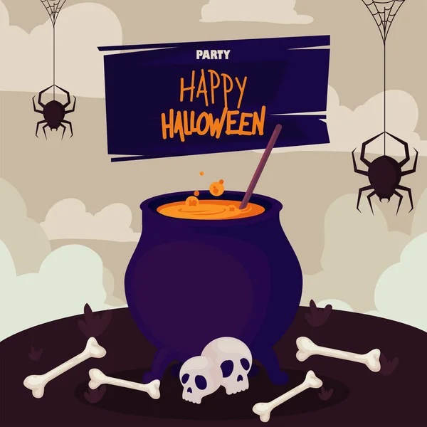 Halloween Feest Uitnodiging Met Een Heks Ketel — Stockvector