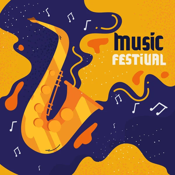 Muziekfestival Poster Met Saxofoon — Stockvector