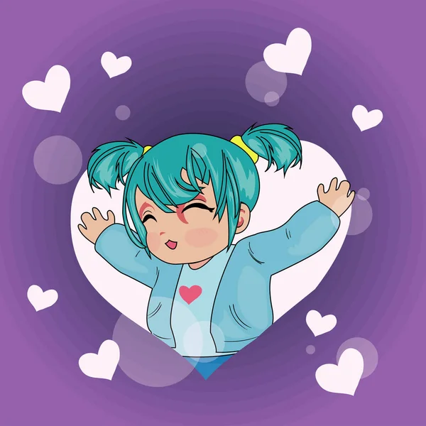 Heureux Anime Fille Cartel Sur Coeur — Image vectorielle