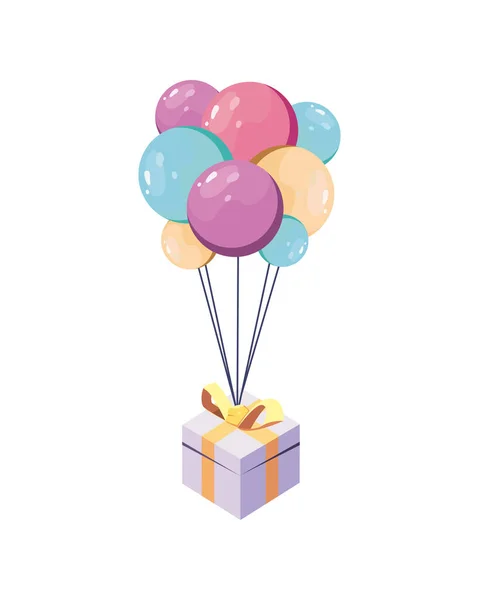 Flat Balloons Gift Box White — Stock Vector