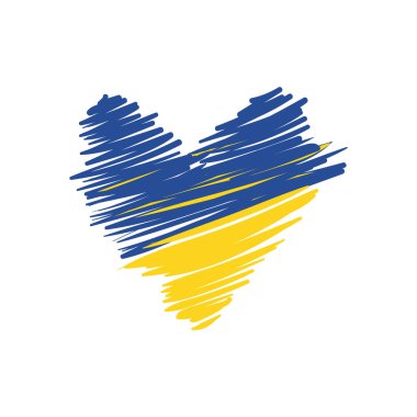Düz Ukrayna kalbi simgesi beyaz üzerine