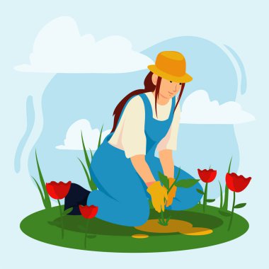 Çiçekli bayan çiçekçi posteri