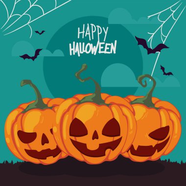 Cadılar bayramının kabak ve yarasalarla çizimi