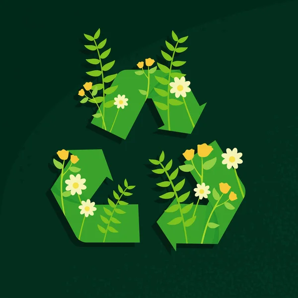 Recycling Symbol Plakat Mit Blumen — Stockvektor