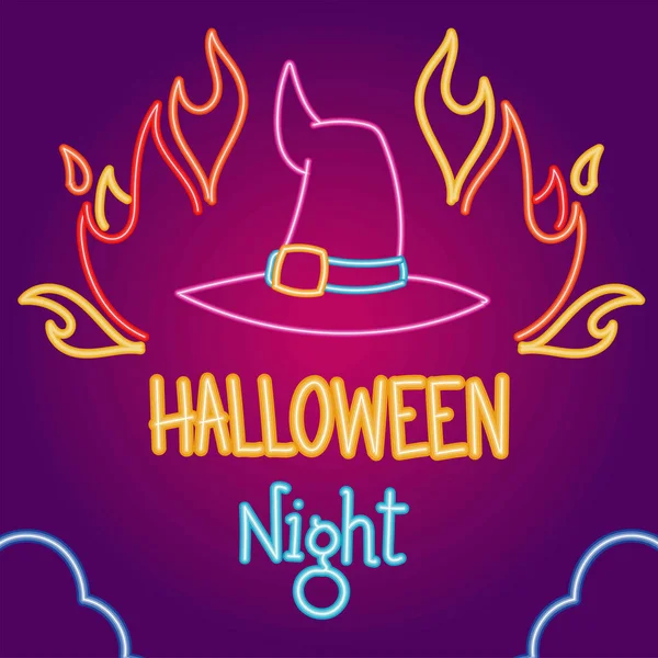 Cartel Nuit Halloween Sur Style Néon — Image vectorielle